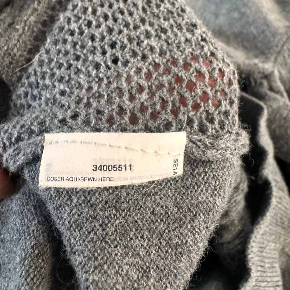 MANGO MNG Basics Gray Sweater Bows Keyholes  XS Quiet Luxury Long Sleeve Light